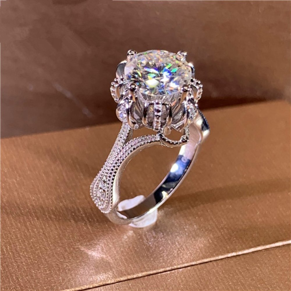 🍁Shiny Cubic Zirconia Stone Flower Pure Luxury Wedding Rings for Women,MARR918